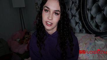 A Virgin Stepsister Kneels to Taste Her First Cock Her step BROTHERS - Alina Voss, Joshua Lewis 