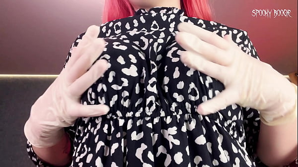 Goth girl makes you horny and jerks you off in gloves on only first date 