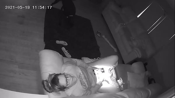 Bitch Plays with Her Pussy in My Living Room Spy Cam 