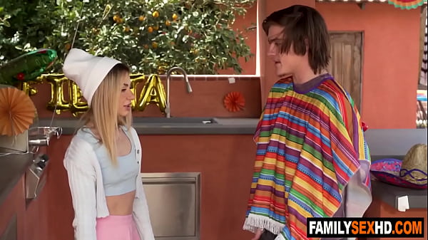 Step sister sucks step brother behind step dad's back 