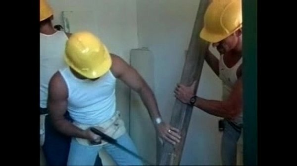Three gay workmen have spare time gays