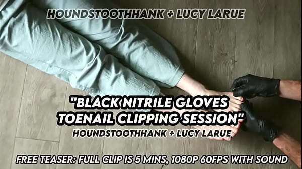 Black nitrile gloves toenail clipping session 