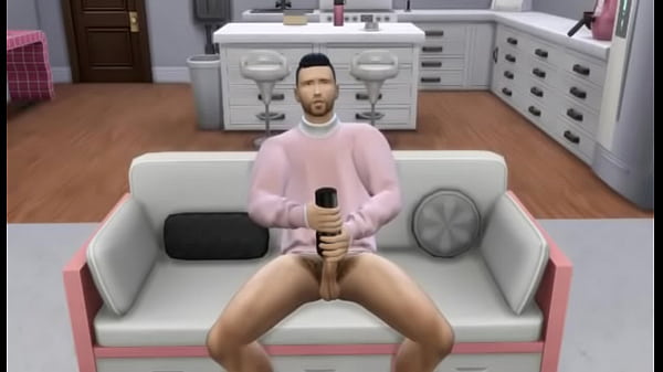 Gay asian plays with himself on couch 