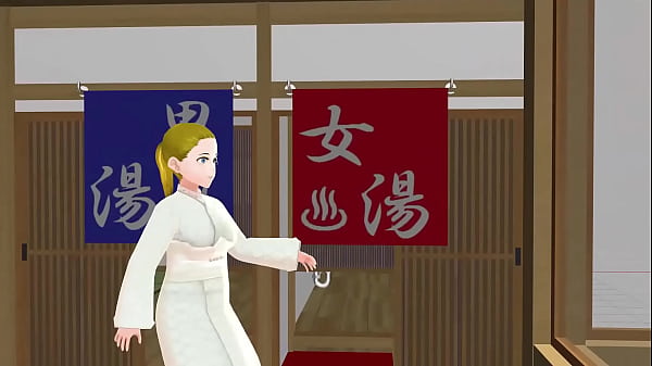 Anime woman took a bathin a Japanese public bath sento