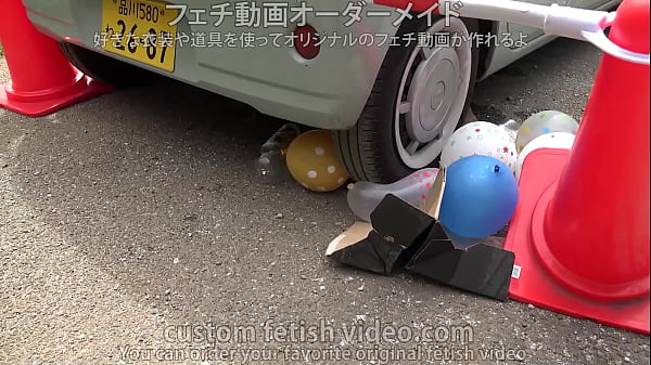Crushing whencar tires step_on colorcones balloons_or plastic bottles