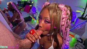 Lana Gee Spins On Command Then Gags On Brian's Cock At The Rave!