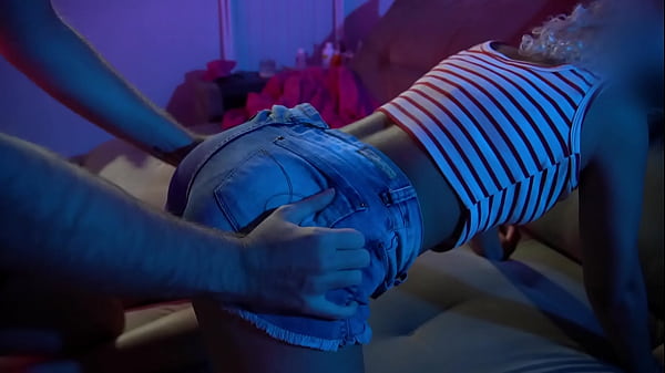 Bouncing on his lap with jeans shorts he came through underwear