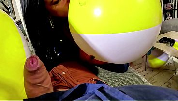 Denim Beach Ball Humiliation. Deepthroat, Popping, Doggy and Double Cum