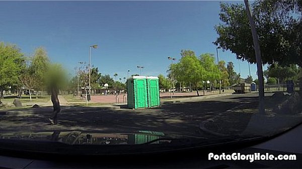 Porta Gloryhole Milf hones her BJ skills in public 