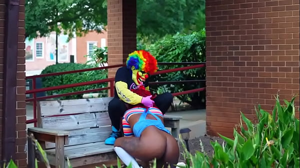 Female Chucky gets the scariness fucked out her by a clown on Halloween night 