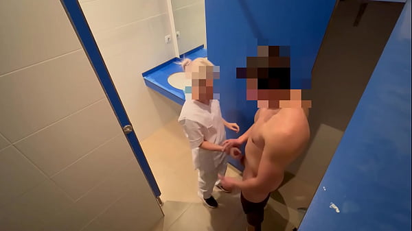 The cleaning woman from the gym enters the locker room and catches me masturbating she helps me by giving me a good blowjob in public very risky a client could catch us coming in to change in the locker room
