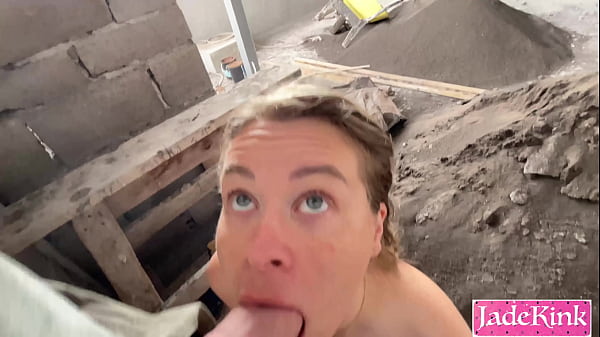 Sucking pervert construction worker big cock on site 