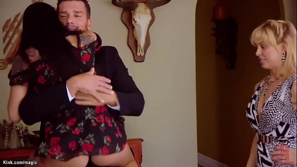 Sexy brunette teen gina valentina helping her stepdad nomar and teaching his new milf fiance cherie deville how to serve and anal fuck