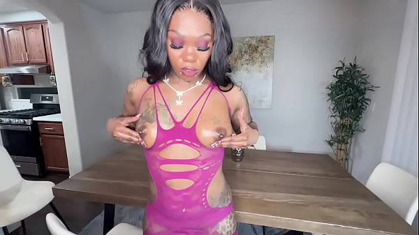 Thick ebony takes cumshot after work 