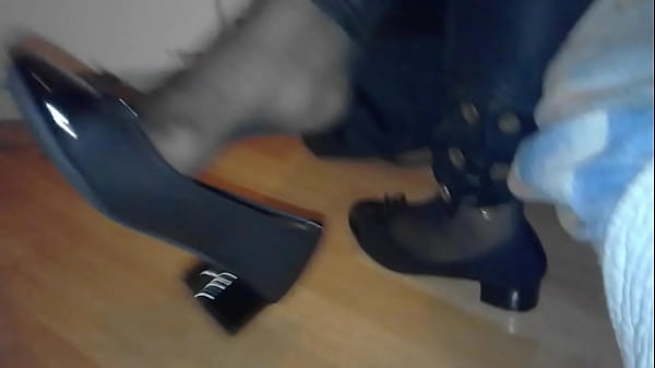 my gf dangling her heels in nylons and legging