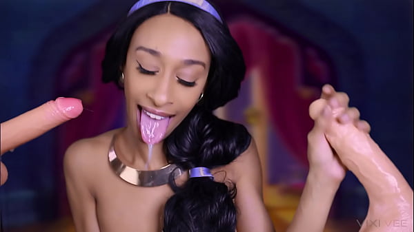 Princess jasmine takes hot load from two dicks
