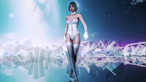 Elegant milf Ashley Grahamin white lingerie dances floorwork on ice