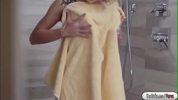 Kimberly is shaving her pussy in the shower while her room mate is peeking on her later she caught him later in the room he apologizes kimberly is not mad about it in fact she seduces him to fuck