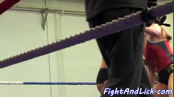 Busty lezzies wrestling in a_boxing ring