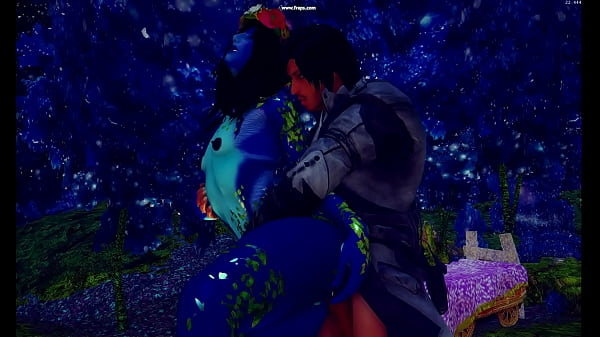 Blue elf has sex in the forest with adventurer 