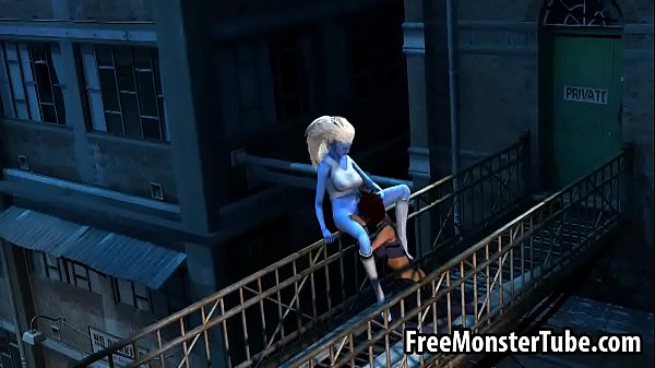 3D_cartoon_blue lesbian babe getting licked outdoors