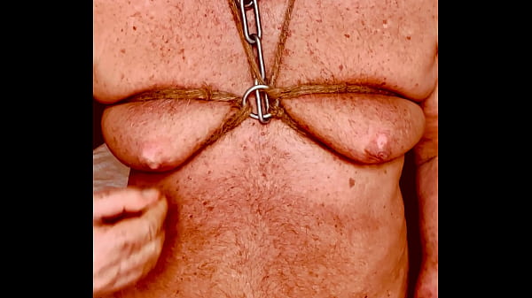 Seniormasochist pulls nipple clamps off
