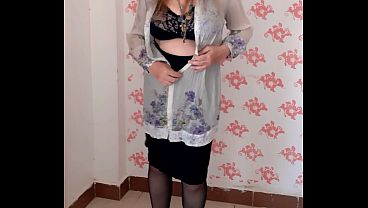 MariaOld milf_with natural big_tits teasing in_black stockings_and high heels_shoes
