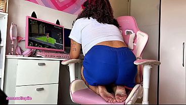 Chubby girl farting and playing games in tight shorts no talking