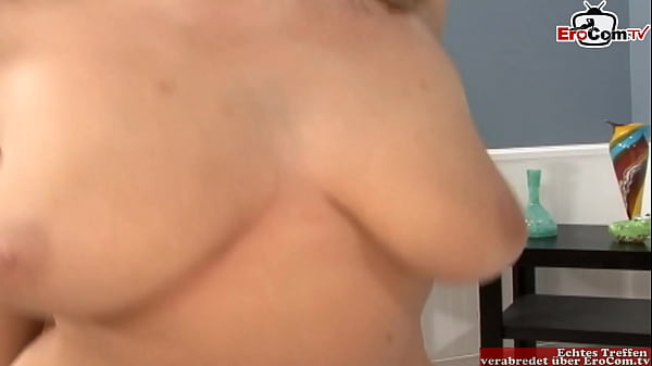 Cumshot on the natural tits from a teen in a porn casting