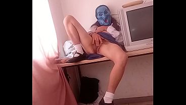 Small 19 year old with pussy on the desk in her school uniform after class
