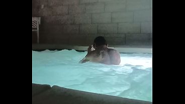 Sexy man in hot tub