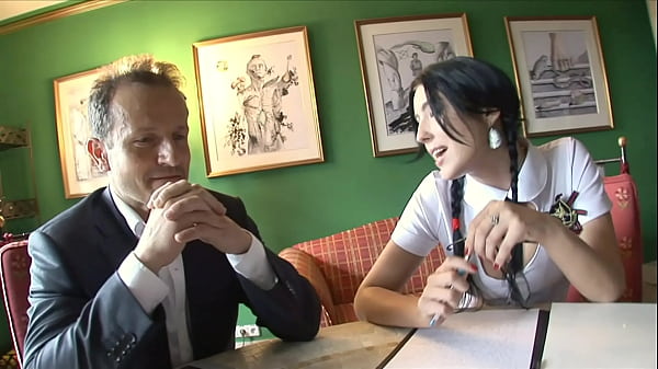 The lovely brunette bijou meets a man for a babysitting job interview 