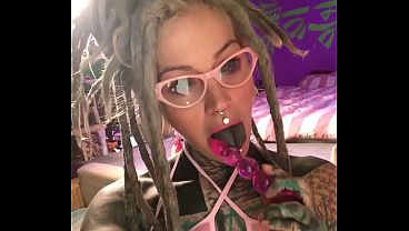 Glasses &amp_ Fur Lingerie Tattooed Cutie Creams on Her Dildo