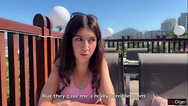 Hot brunette gets fucked hard after argument with stranger in hotel restaurant 