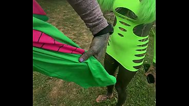 Adorable inked girl in cute outfit rides on massive dildo