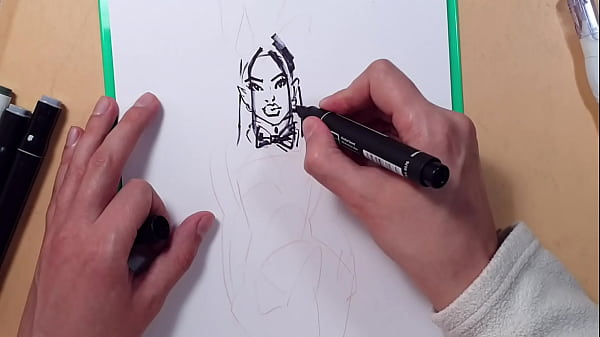 Play MP4 - drawn Hot sexy girl in latex &comma; quick sketch with markers