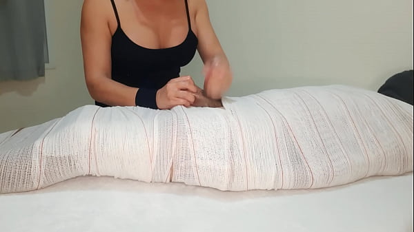 Part3 mummified handjob with interruption of cum for two minutes 