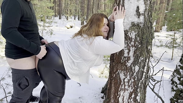 Play MP4 - Chubby hitchhiking hottie in black leather leggings sucked cock in the woods and set up a huge juicy ass for a hard fuck right in the snow
