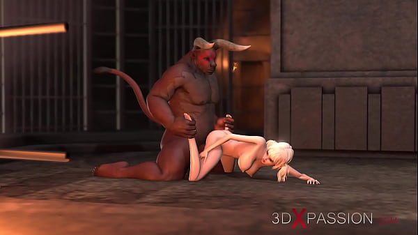 Man-bull fucks hard a_sexy blonde in the battlearena