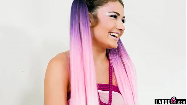 Petite teen pornstar tied up in ropes gets fucked rough 