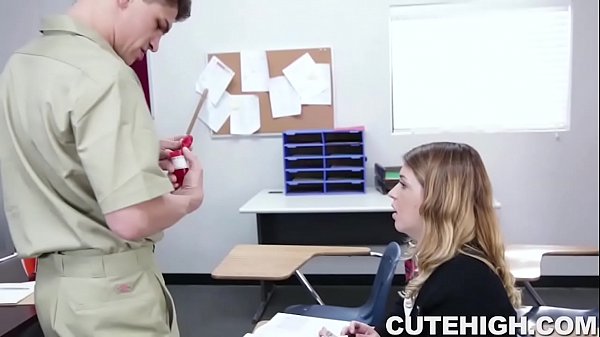 Hot jenna ashley is in class late when the janitor starts cleaning she can't resist his big cock