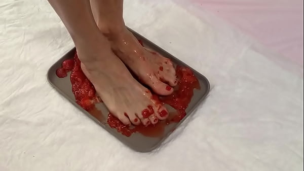 Peeing in strawberries and trampling them with my beautiful feet 