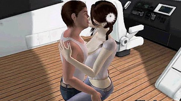 Pale 3D brunette babe sucking on a rock hard cock 