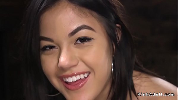 Hot busty brunette teen fucks machine