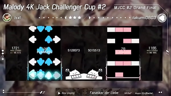 Malody 4K Jack Challenger CupGrand Finals lsxl vs takumi0803