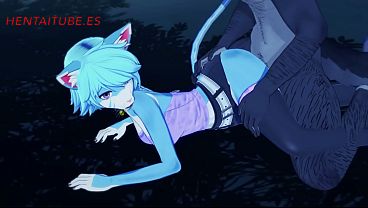 Furry Yiff Hentai - Wolf x Kitty Handjob, Blowjob &amp_ Fuck in the park with multiple cumshot
