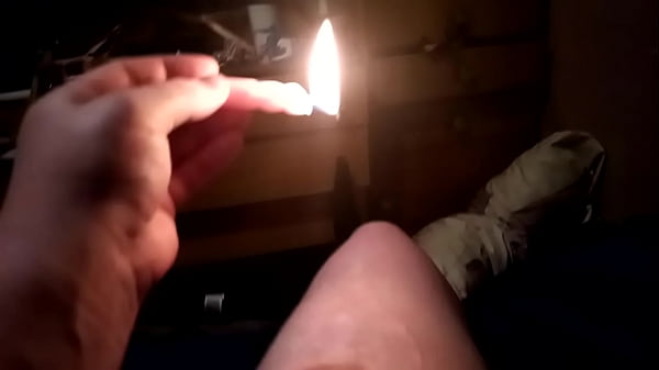 Wax play (Pink) - Masochist transman drips Hot wax on thick thigh_while wearing knee thighs