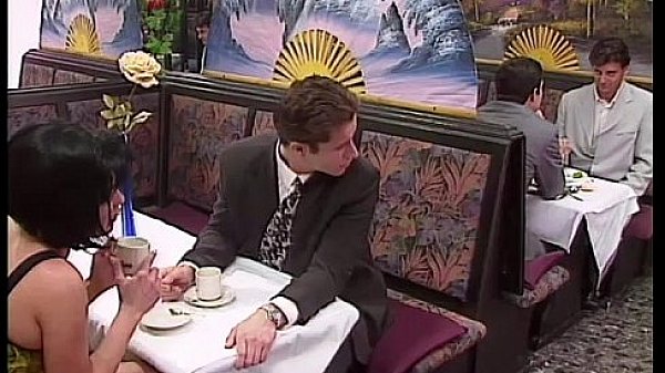 Sex brunette gets served four healthy meals in this restaurant