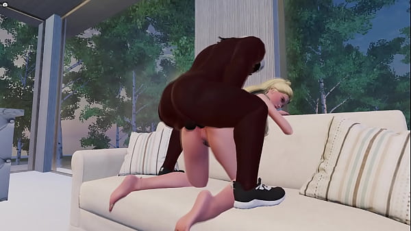 Blonde_girl prefers a black bull 3D