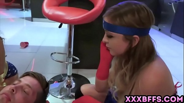 Play MP4 - Teen girls in sexy costumes blows and fucks with a lucky guy